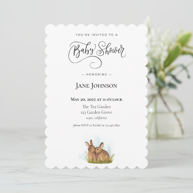 Bunny Baby Shower Einladung (Stehend Vorderseite)