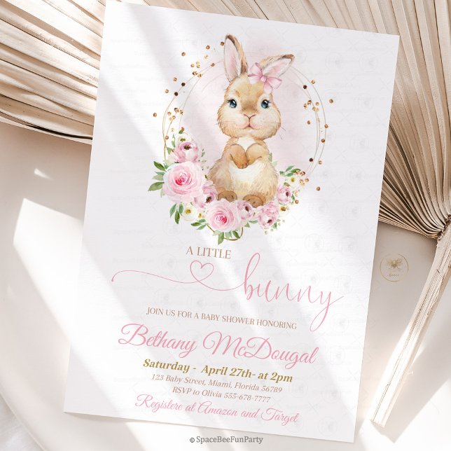 Bunny baby shower  einladung (Bunny baby shower, invitation ,baby shower,Some Bunny,Invite Easter,Rabbit Girl,Spring Floral,Pink a)