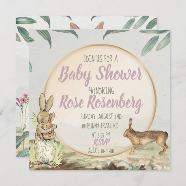 Bunny Baby Shower Einladung (Vorne/Hinten)