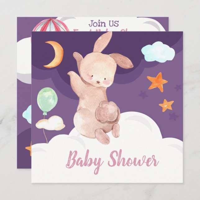 Bunny Baby Shower Einladung (Vorne/Hinten)