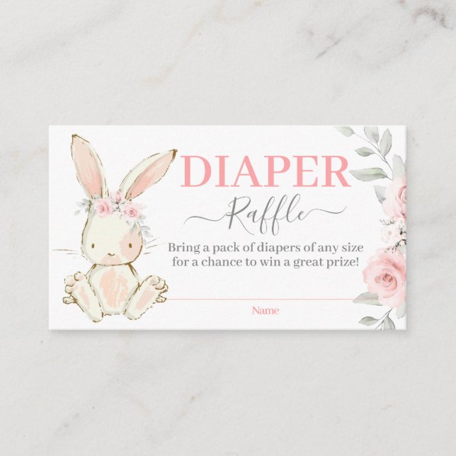 Bunny Baby Shower Girl Diaper Raffekarte Begleitkarte (Vorderseite)