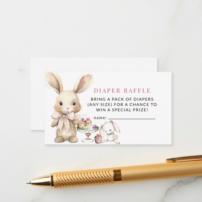 Bunny Baby Shower Girl Diaper Raffle Begleitkarte (Vorderseite/Rückseite Beispiel)