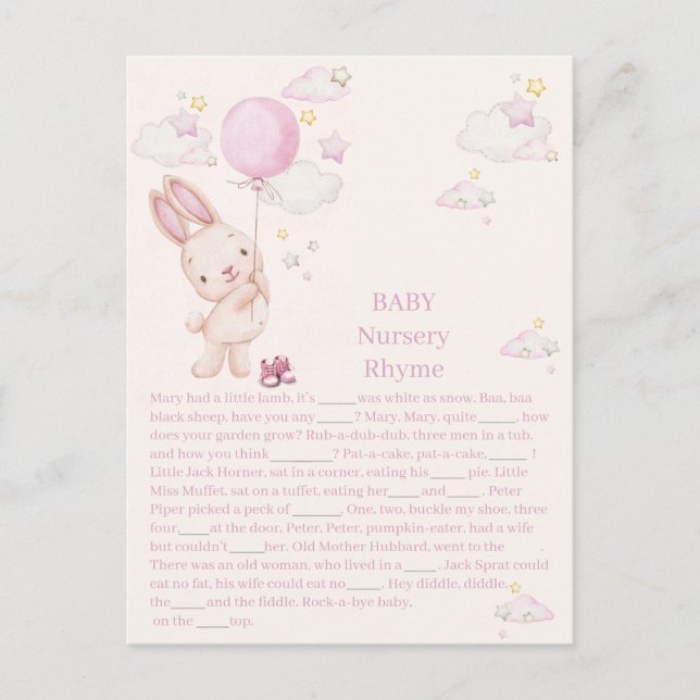 Bunny Baby Shower Girl Game Postkarte (Vorderseite)