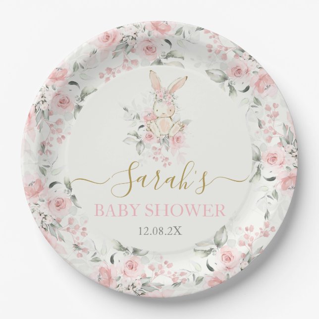 Bunny Baby Shower Girl Paper Plate Pappteller (Vorderseite)