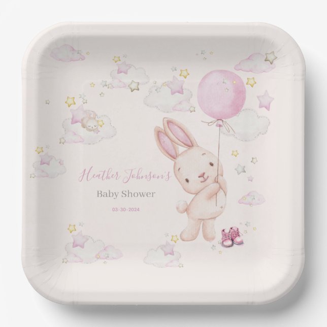 Bunny Baby Shower Girl Pappteller (Vorderseite)
