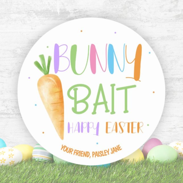Bunny Bait Happy Osterfest Niedliches Gastgeschenk Runder Aufkleber (Cute Bunny Bait Happy Easter Party Classic Round Sticker)