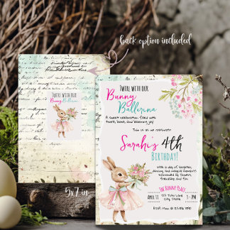 Bunny Ballerina Birthday Invitation Einladung
