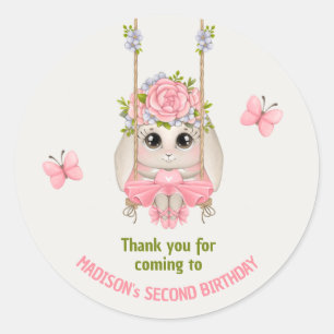Bunny ballerina pink grün Blumenmädchen Geburtstag Runder Aufkleber