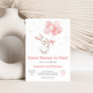 Bunny Balloon Geburtstagsparty Einladung