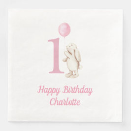Bunny & Balloon Pink 1. Geburtstag Serviette