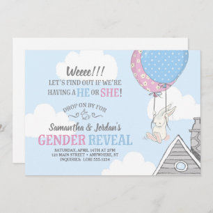 Bunny + Balloons Gender Reveve Invitation Einladung