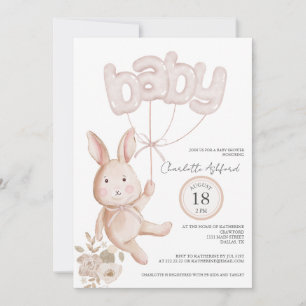 Bunny Balloons Watercolor Boho Neutral Baby Dusche Einladung