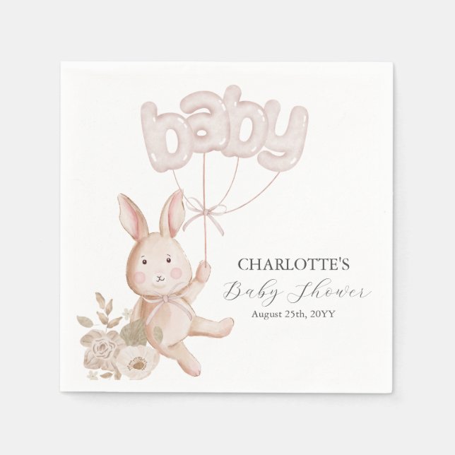 Bunny Balloons Watercolor Boho Neutral Baby Dusche Serviette (Vorderseite)
