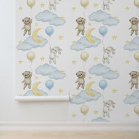 Bunny Bear Balloons Moon Star Cloud Baby Boy