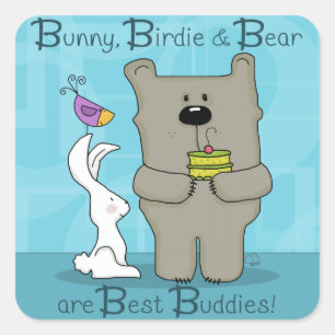 Bunny, Birdie und Bär - Die besten Buddies Quadratischer Aufkleber