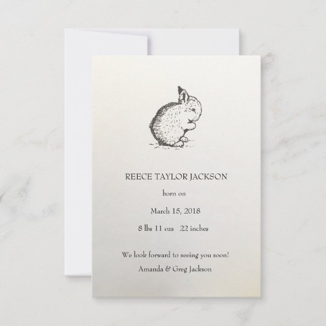 Bunny Birth Announcement, Classic, Traditional Ankündigung (Vorderseite)