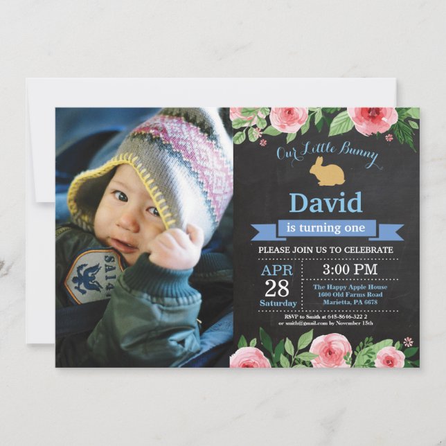 Bunny Birthday Boy Ostereier 1. Geburtstag Einladung (Vorderseite)