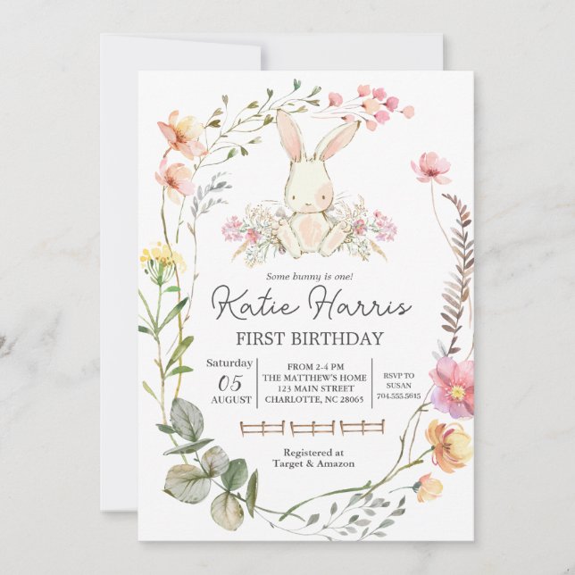 Bunny Birthday Einladung, Ein Hase ist ein Invit Einladung (Vorderseite)