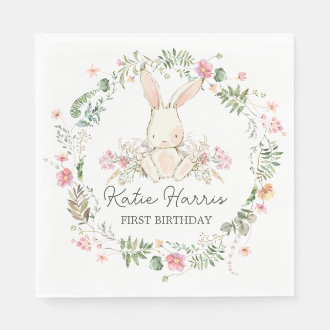 Bunny Birthday Einladung, Ein Hase ist ein Invit Serviette (Vorderseite)