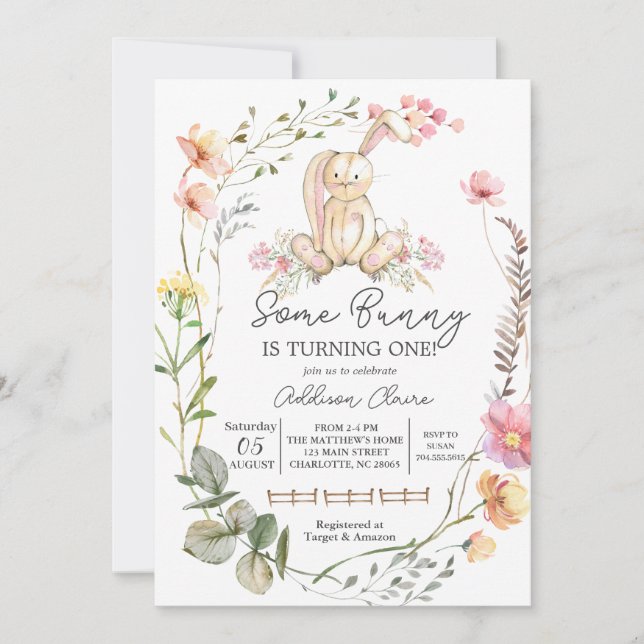 Bunny Birthday Einladung, etwas Sonne dreht sich Einladung (Vorderseite)