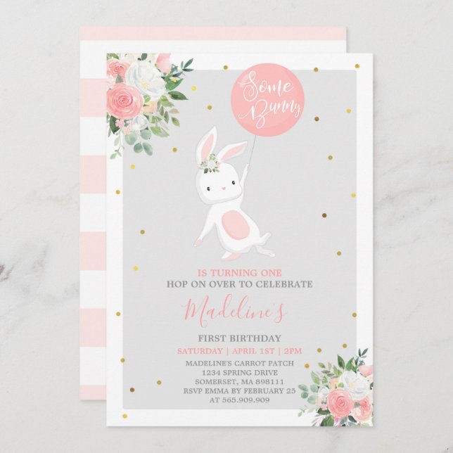 Bunny Birthday Einladung etwas sonnigen Geburtstag (Vorne/Hinten)