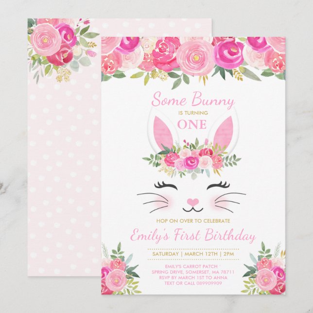Bunny Birthday Einladung etwas sonnigen Geburtstag (Vorne/Hinten)