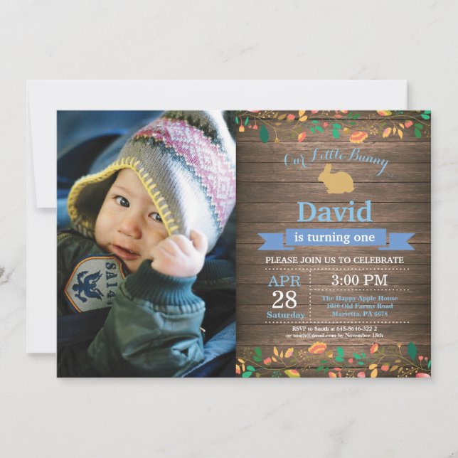 Bunny Birthday Girl Ostereier 1. Geburtstag Einladung (Vorderseite)