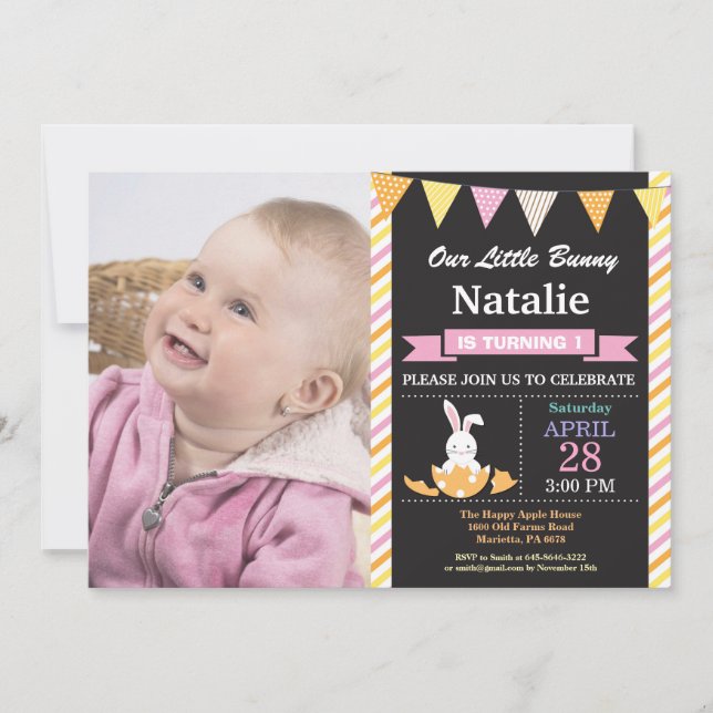 Bunny Birthday Girl Ostereier Geburtstag Einladung (Vorderseite)