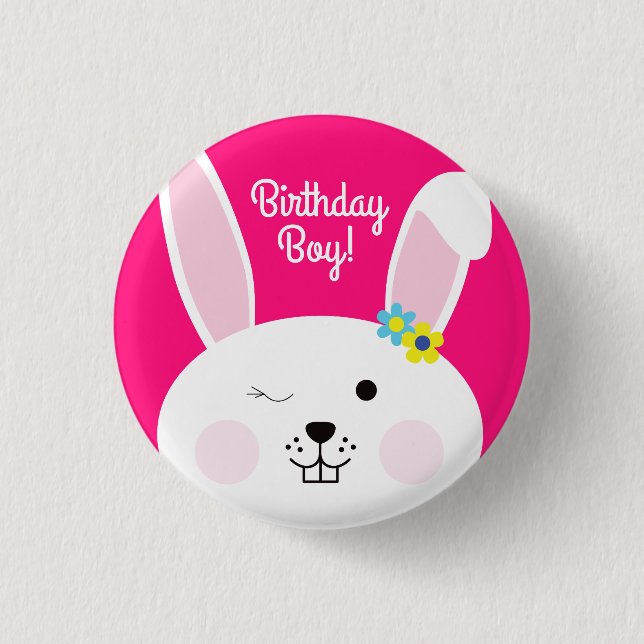 Bunny Birthday Niedlich Kid's Rabbit Party Button (Vorderseite)