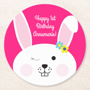 Bunny Birthday Niedlich Kid's Rabbit Party Runder Pappuntersetzer