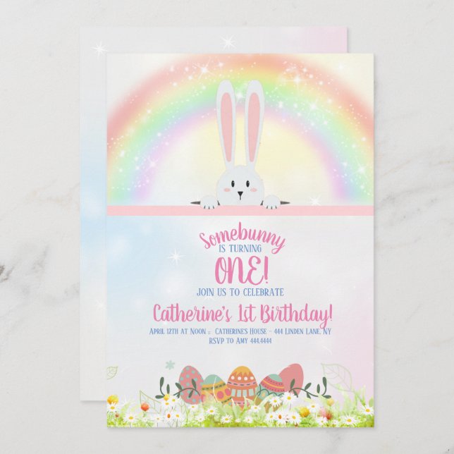 Bunny Birthday Oster Einladung (Vorne/Hinten)