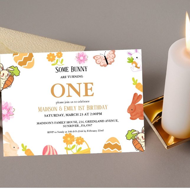 Bunny Birthday Ostereier Gemeinsamer 1. Geburtstag Einladung (Von Creator hochgeladen)