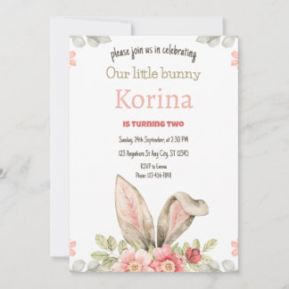 Bunny Birthday Party Einladung Rosa Blumen