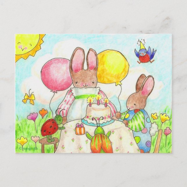 Bunny Birthday Party Postcard Postkarte (Vorderseite)