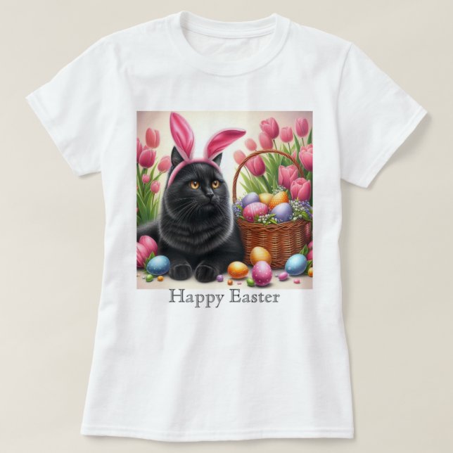 Bunny Black Cat Happy Oaster Pink T - Shirt (Design vorne)