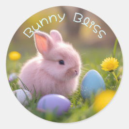 Bunny Bliss Fluffy Pink Bunny Niedlich Pastel Oste Runder Aufkleber