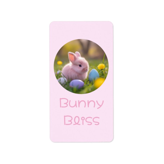Bunny Bliss - Fluffy Pink Bunny Oaster Adressaufkleber (Vorne)