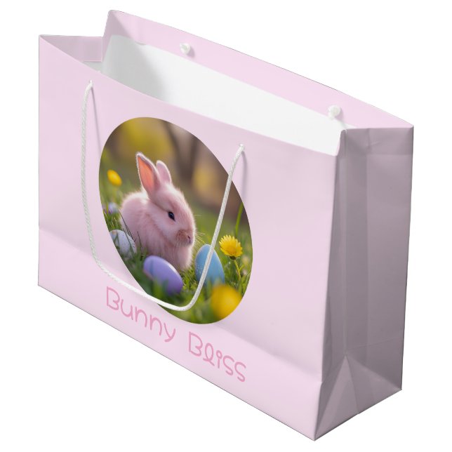 Bunny Bliss Fluffy Pink Bunny Oaster Grosses Gesch Große Geschenktüte (Vorderseite Schrägansicht)