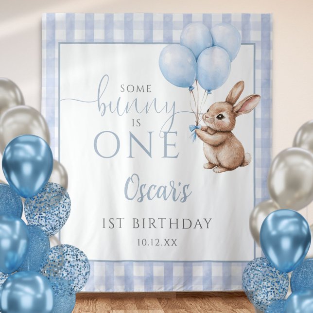 Bunny Blue Balloons 1st Birthday Backdrop Wandteppich (Bunny Blue Balloons 1st Birthday Backdrop)