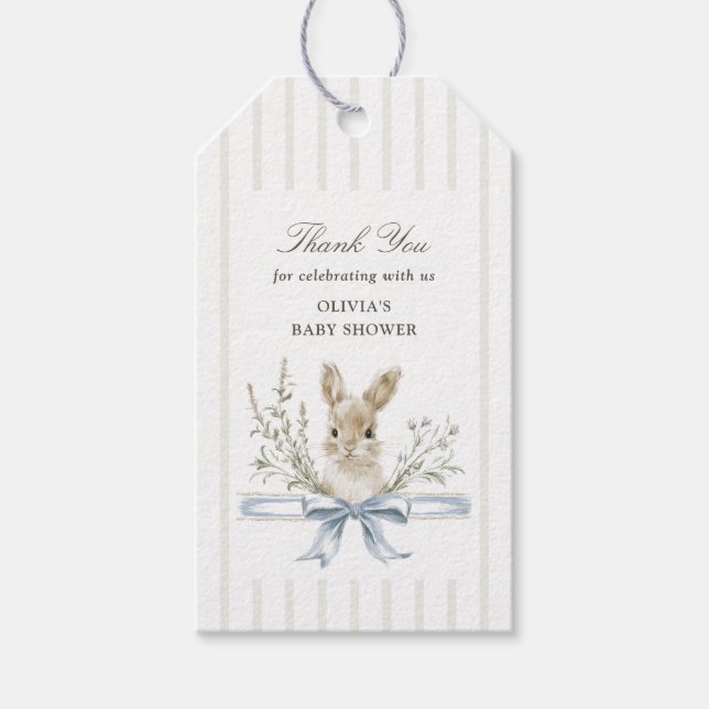 Bunny Blue Bow Baby Shower Thank you Geschenkanhänger (Vorderseite)