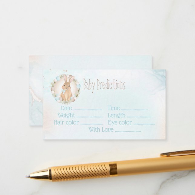 Bunny Blue Boy Baby Shower Baby Predictions Card Begleitkarte (Vorderseite/Rückseite Beispiel)