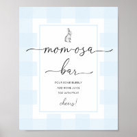 Bunny Blue Gingham Baby Shower Mama-osa Bar Sign