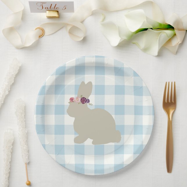 Bunny Blue Gingham Baby Shower Pappteller (Hochzeit)