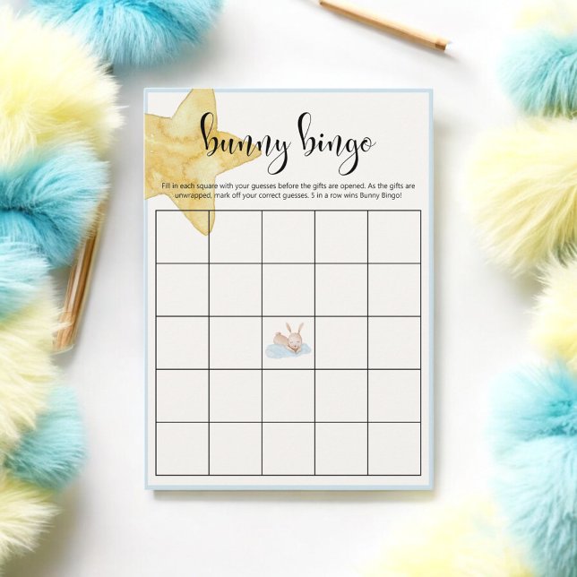 Bunny Blue Starry Baby Dusche Bingo Spiel Begleitkarte (Von Creator hochgeladen)