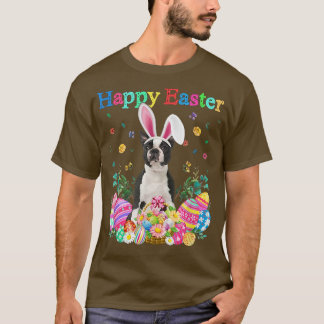 Bunny Boston Terrier Hund Happy Ostereier  T-Shirt