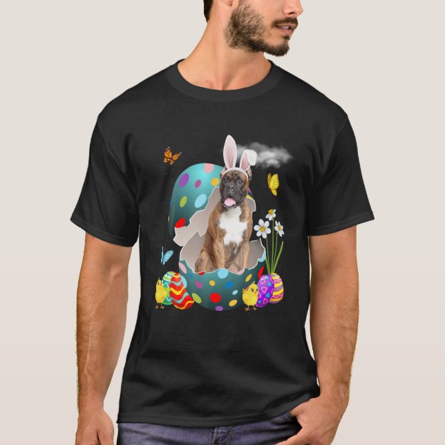Bunny Boxer Hund Happy Ostereier T-Shirt (Vorderseite)