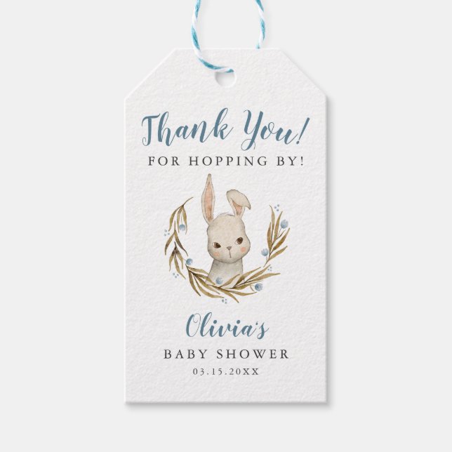 Bunny Boy Baby Dusche Danke fürs Hopping By Geschenkanhänger (Vorderseite)