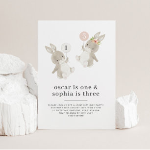 Bunny Boy Girl Joint Birthday Einladung