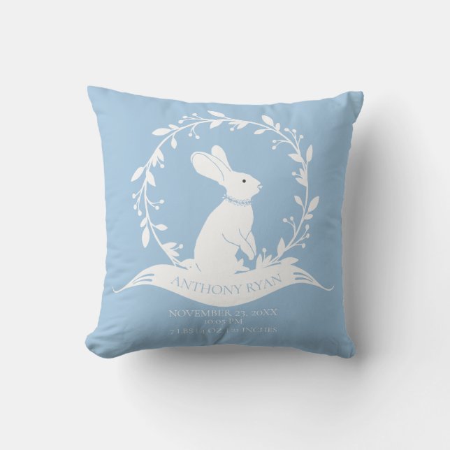 Bunny Boys Baby Birth Stats Pillow Kissen (Vorderseite)