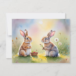 Bunny Brunch - Weiche Wasserfarben Kaninchen Postk Postkarte